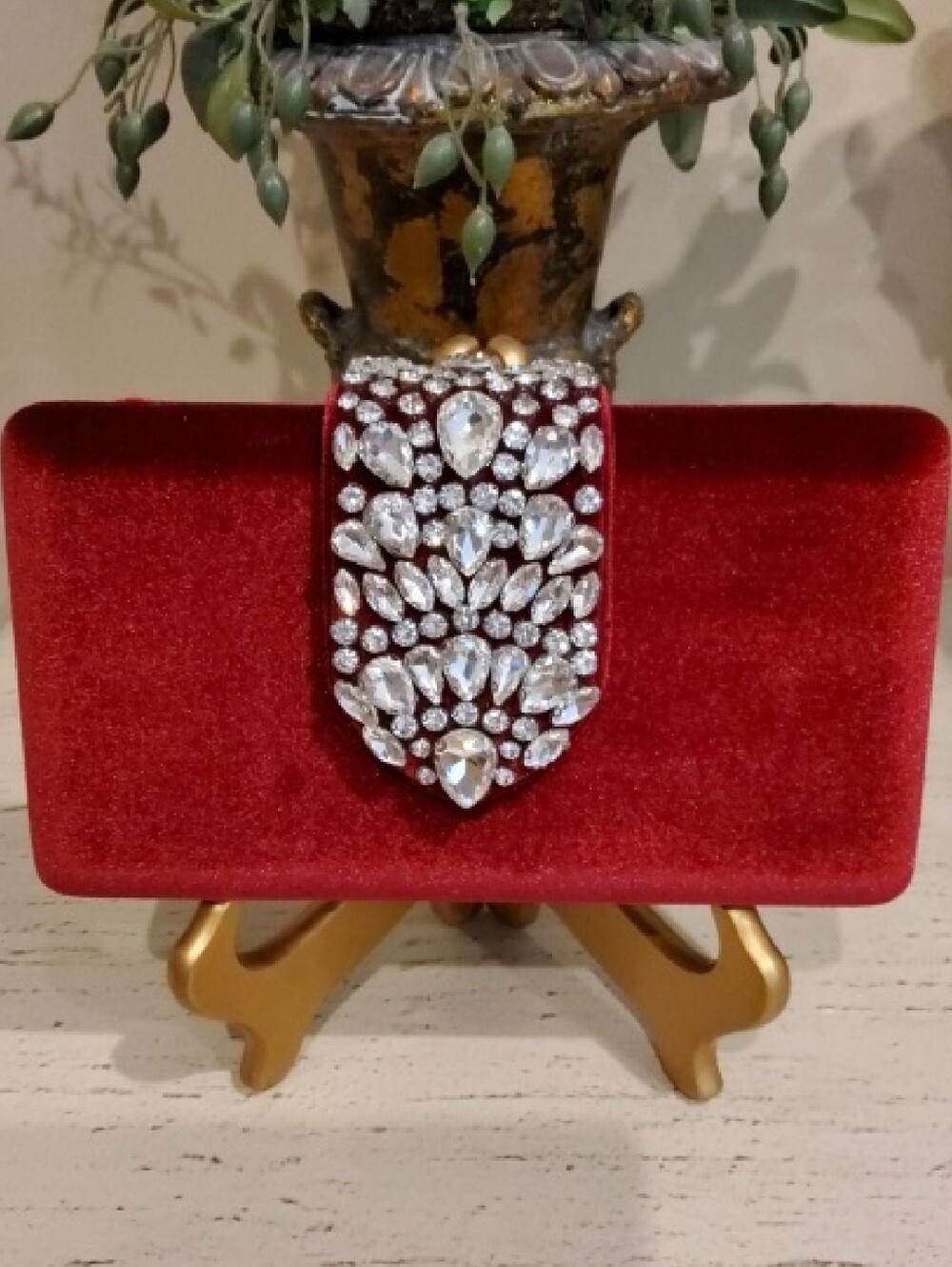 Velvet Crystal-Embellished Womens Clutch- NWT